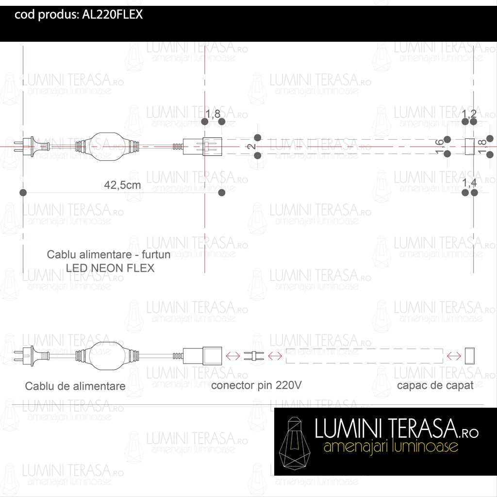 Cablu alimentare pentru Furtun Luminos Neon Flex