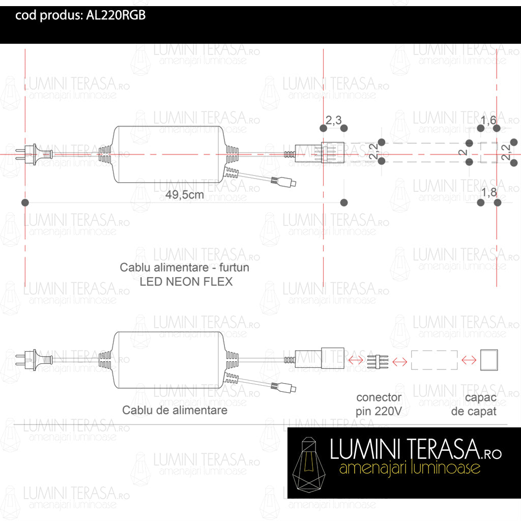 Telecomanda si Cablu alimentare pentru Furtun Luminos Neon Flex RGB