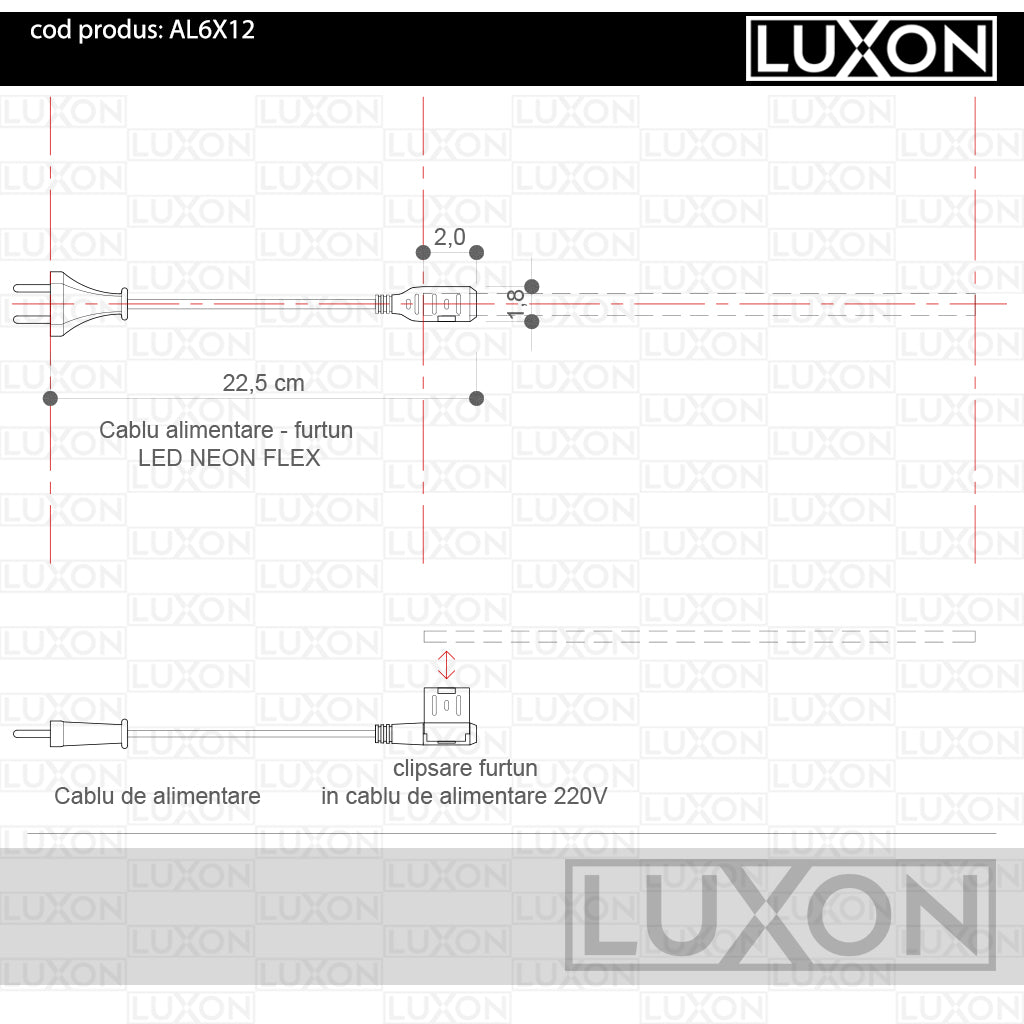 Cablu alimentare pentru Furtun Luminos Neon Flex 6x12