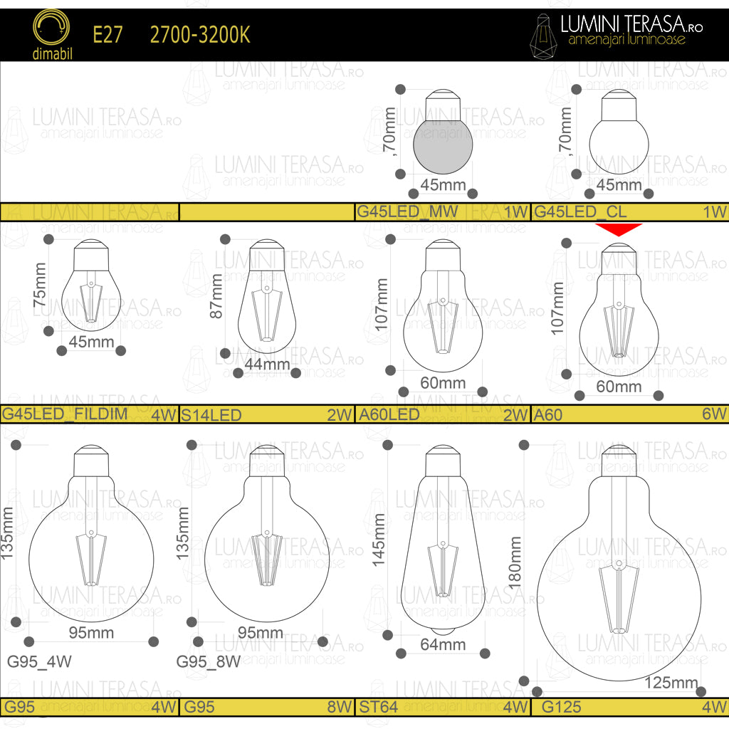 Bec A60 LED transparent din sticla E27 6W