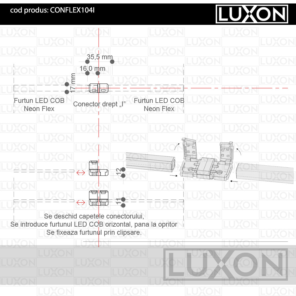 Conector liniar "I" pentru Furtun LED COB Neon Flex 10x4