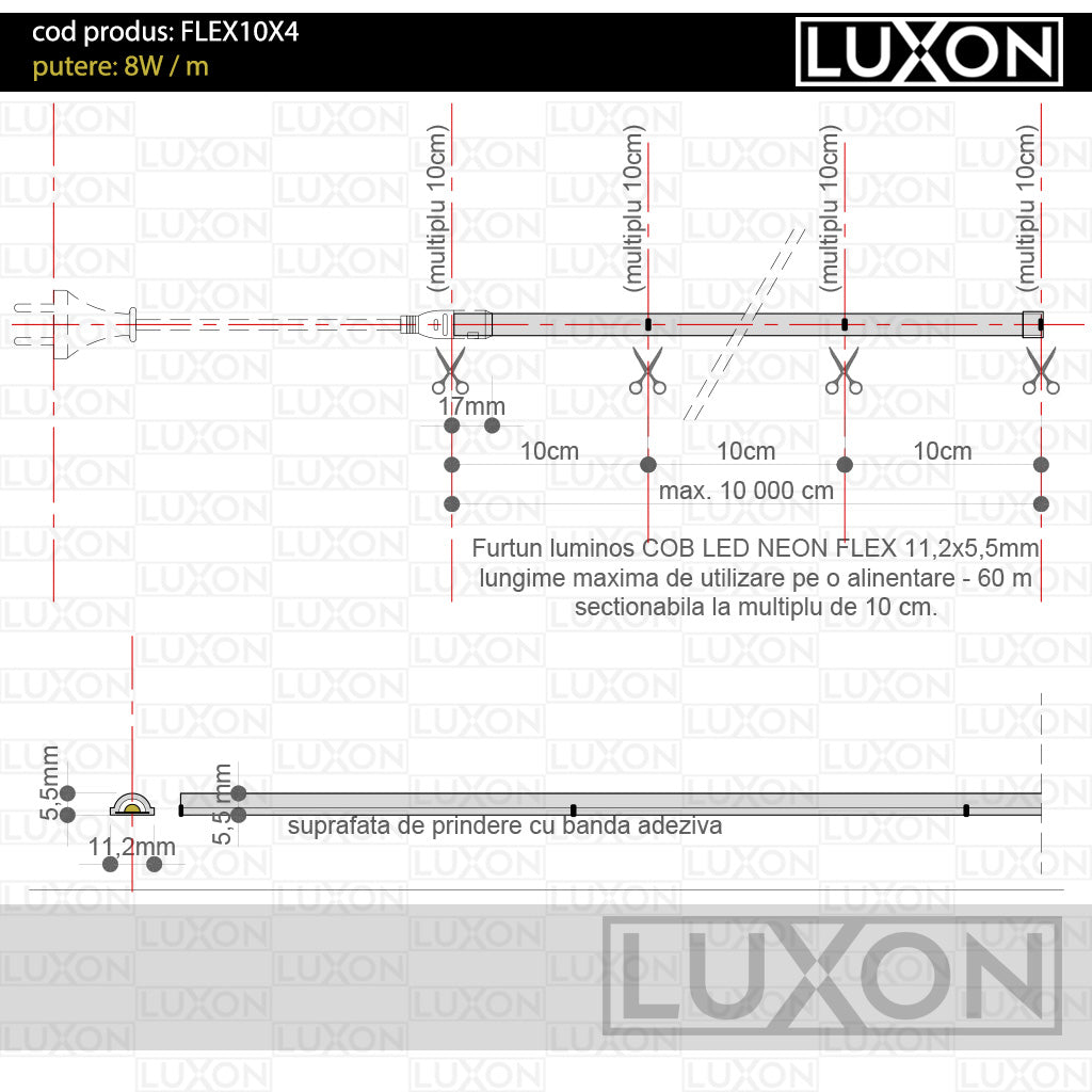 Furtun Luminos Led COB Neon Flex LUXON alb neutru (4000K)