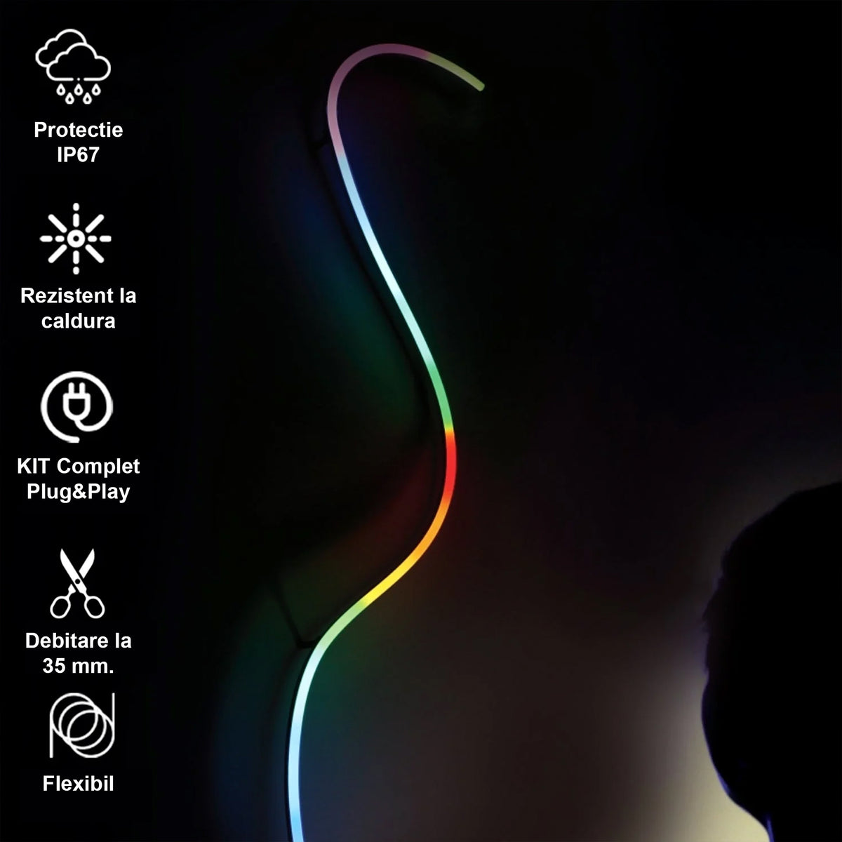 KIT Complet 5m Neon Flex Multicolor RGB Digital SMART WIFI
