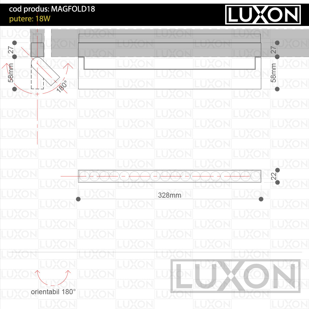 Proiector SMART pentru sina magnetica orientabil FOLD18 LED LUXON