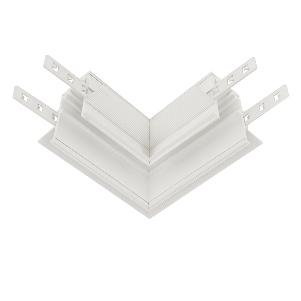 Conector de colt (90° orizontal) magnetic pentru MONTAJ INCORPORAT PENTRU PLACARI ALB LUXON