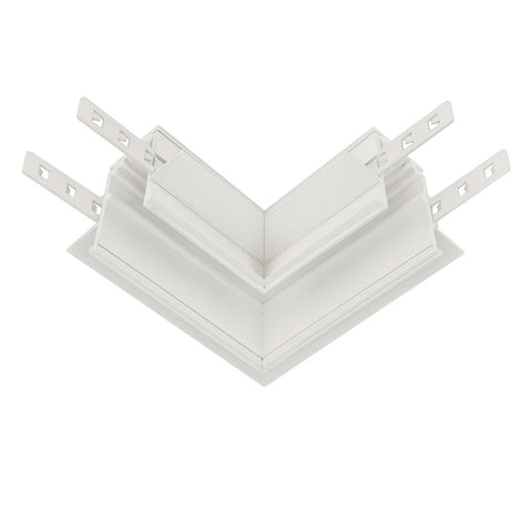 Conector de colt (90° orizontal) magnetic pentru MONTAJ INCORPORAT PENTRU PLACARI ALB LUXON