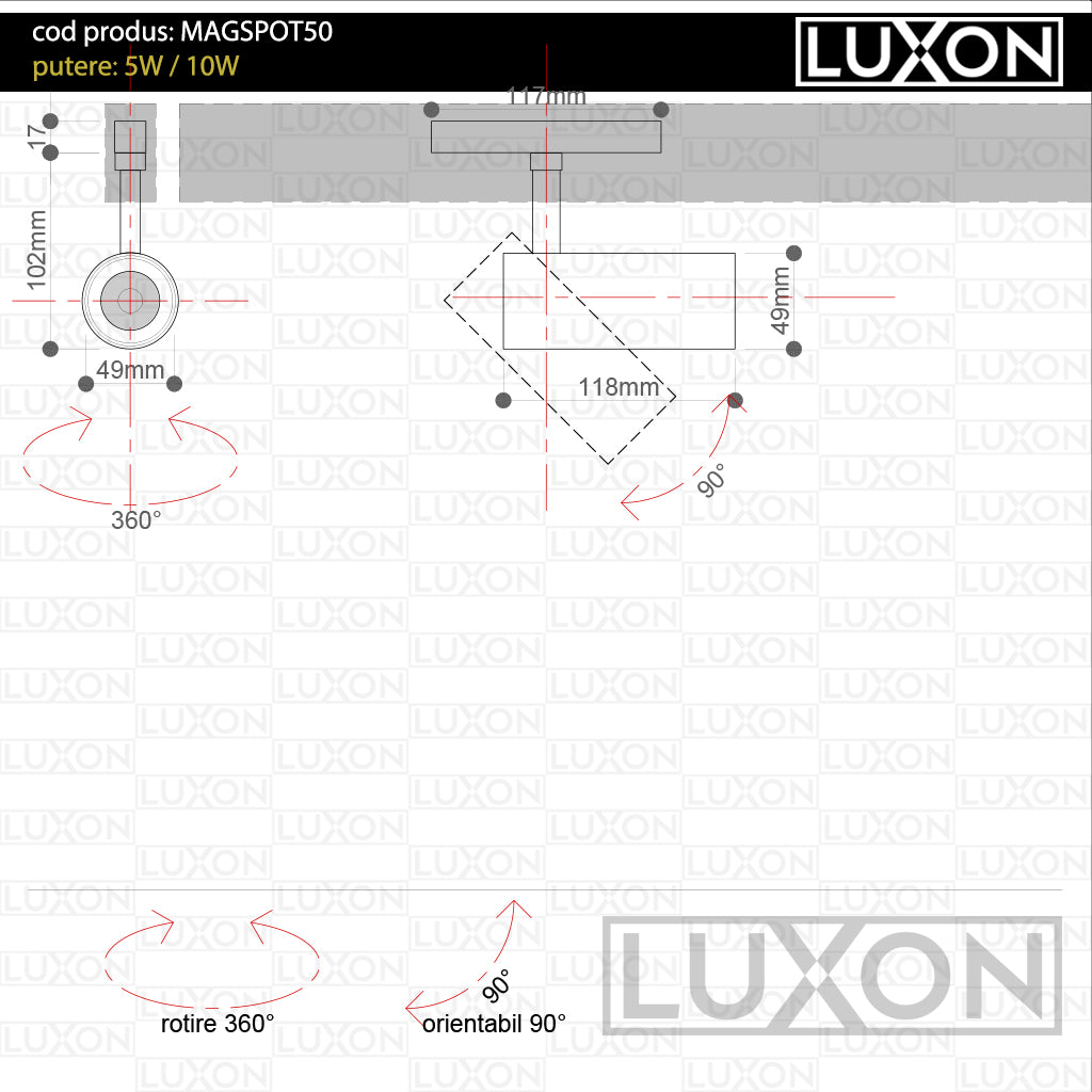 Proiector pentru șină magnetică SPOT50 ALB LED LUXON