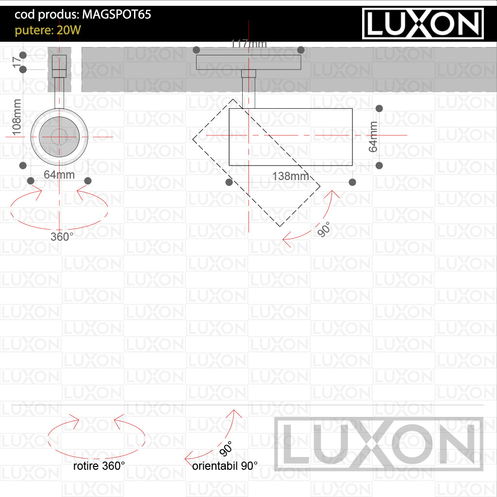 Proiector pentru sina magnetica SPOT65 CUPRU LED LUXON