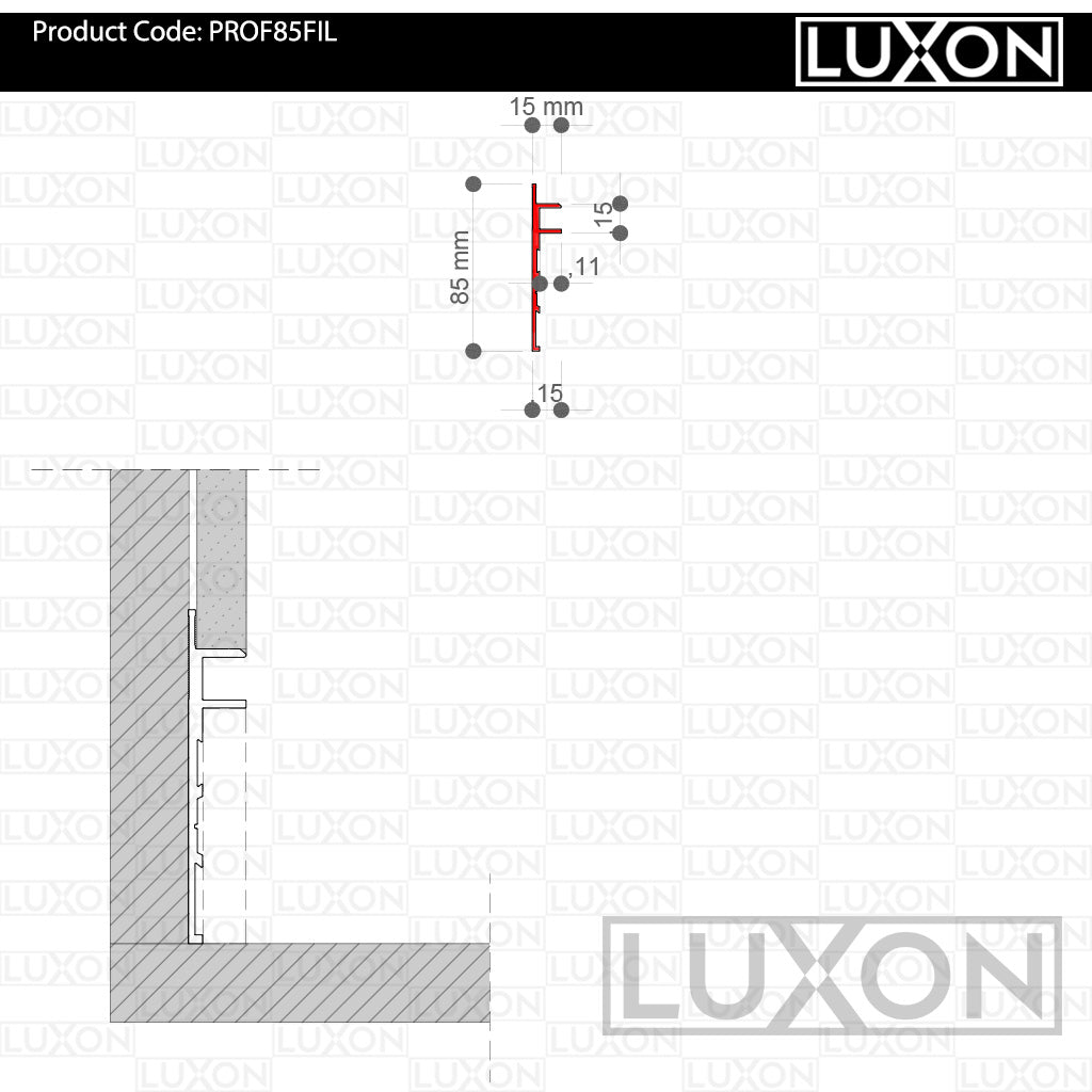 Profil pentru PLINTA tip filomuro 200 cm. aluminiu LUXON