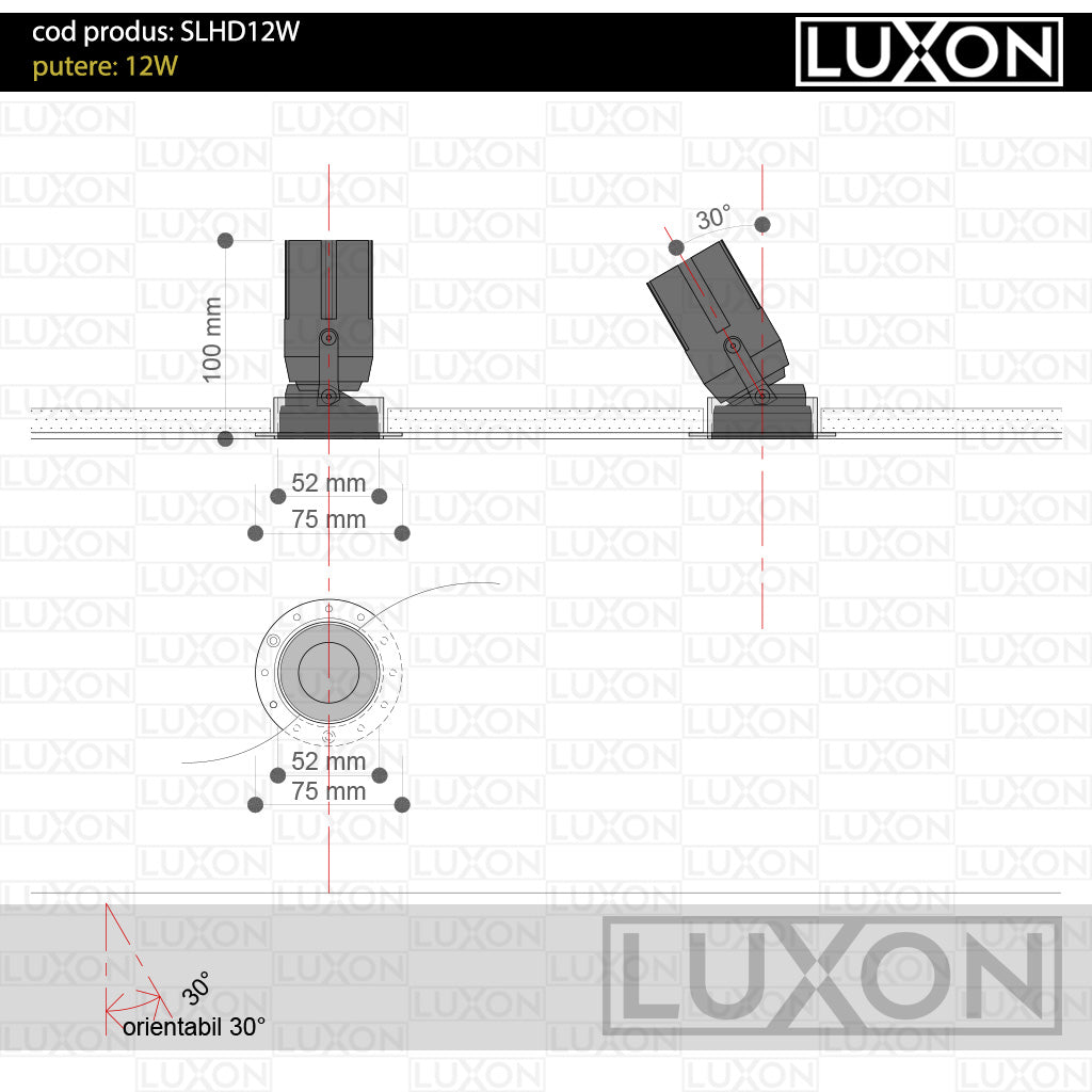 Spot invizibil, incastrat, fara rama HALO DOT 12W negru LUXON