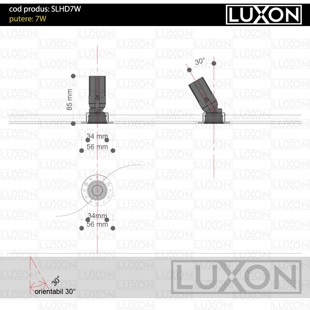 Spot invizibil, incastrat, fara rama HALO DOT 7W negru LUXON