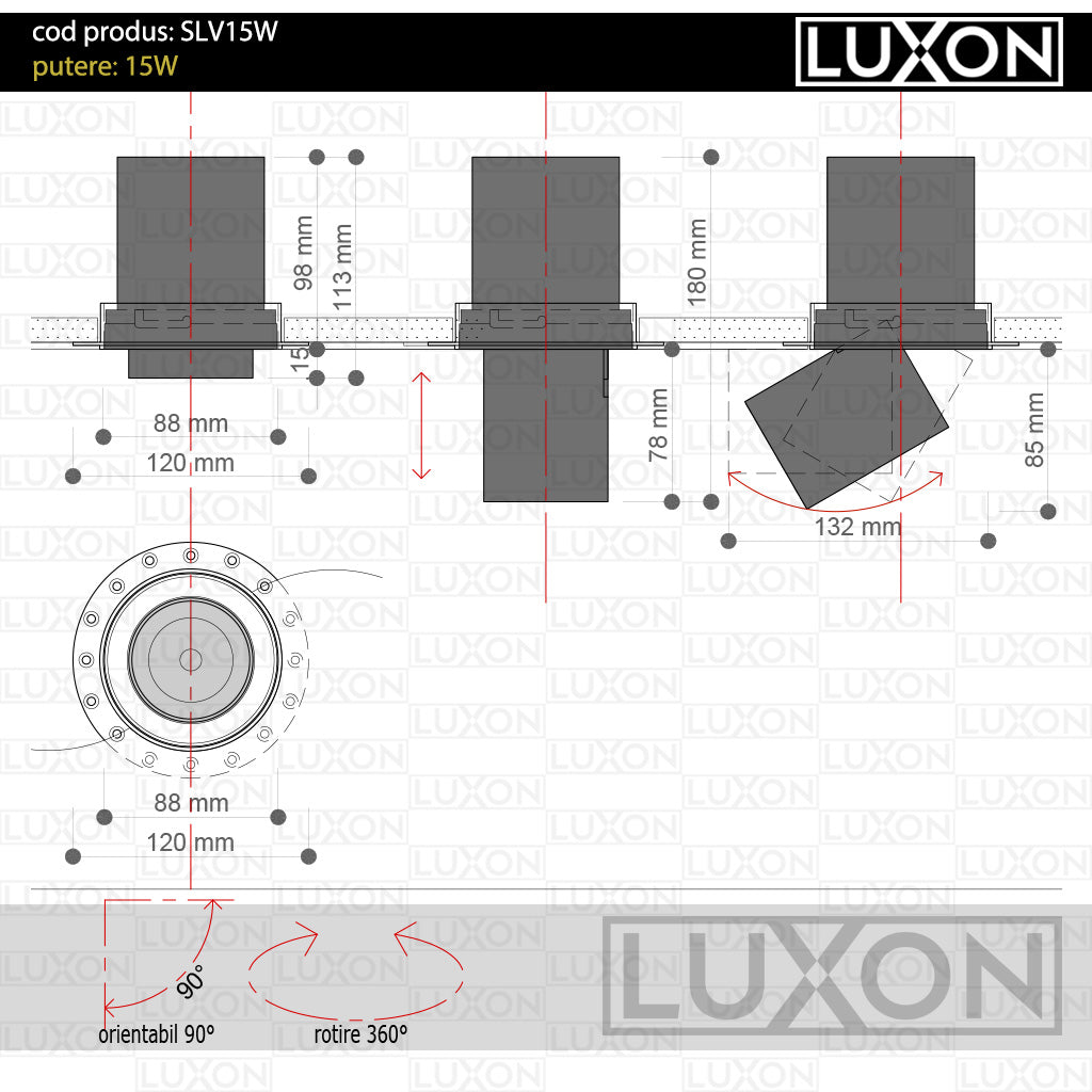 Spot retractabil, incastrat, fara rama VECTOR LIGHT alb LUXON