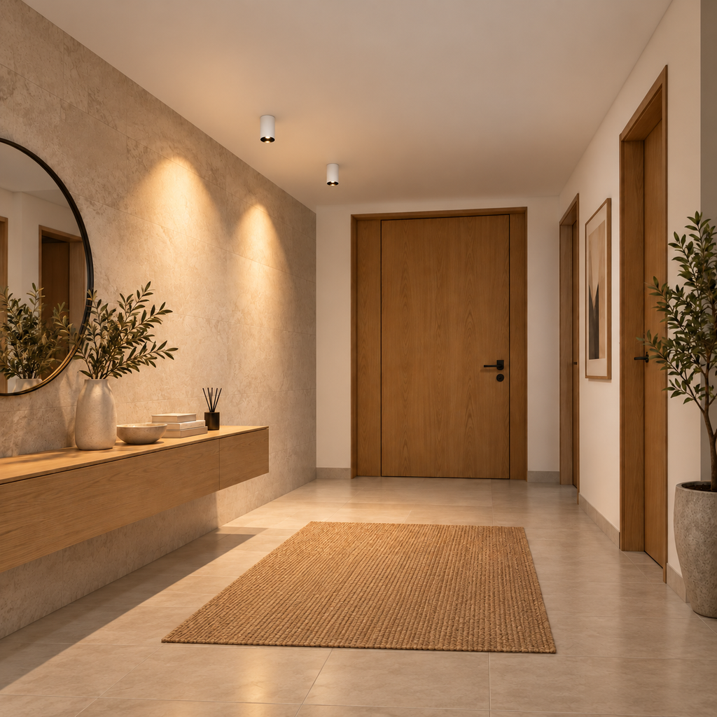 Vizualizare de ambient: spoturi AURA LIGHT LUXON alb mat, cu dimensiuni Ø75 × 152 mm, montate pe plafon
