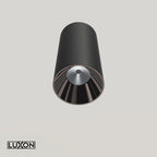 Animație 3D AURA LIGHT LUXON negru cu con interior gunmetal, material din fotografia produsului, poziție comună gamei și prezentare de 8 secunde