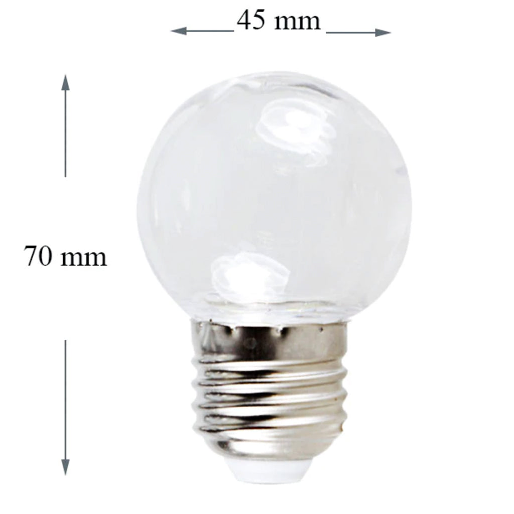 Ghirlanda luminoasa 10 m. cu 10 becuri G45 1W LED E27 interconectabila