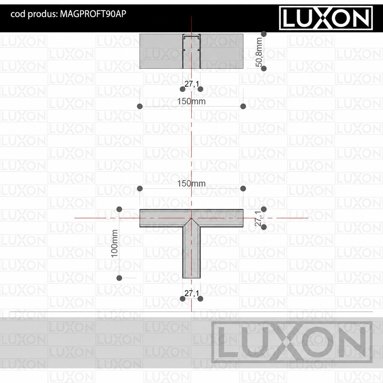 Conector T magnetic pentru MONTAJ APARENT/SUSPENDAT ALB LUXON