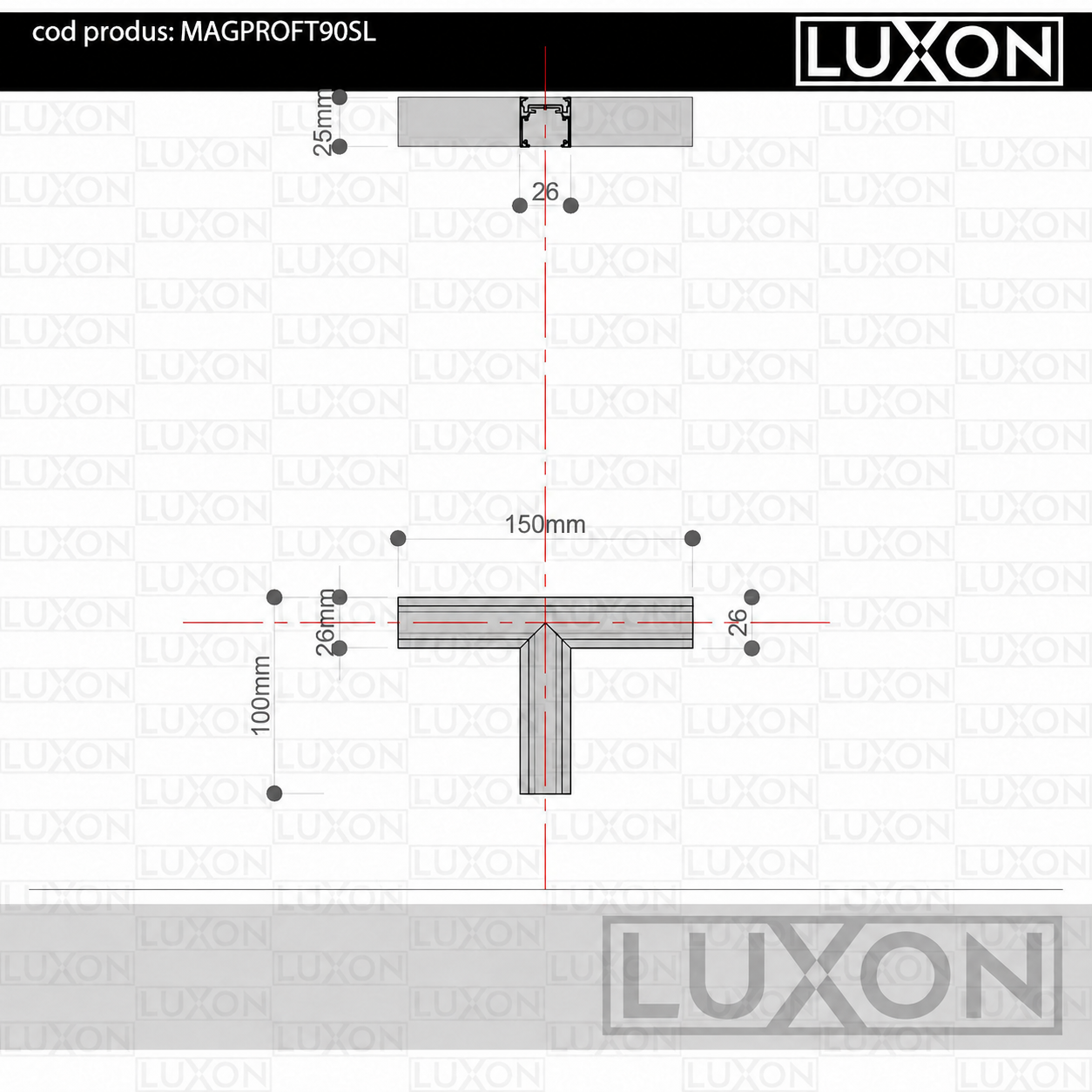 Conector T magnetic SLIM pentru MONTAJ APARENT/SUSPENDAT LUXON